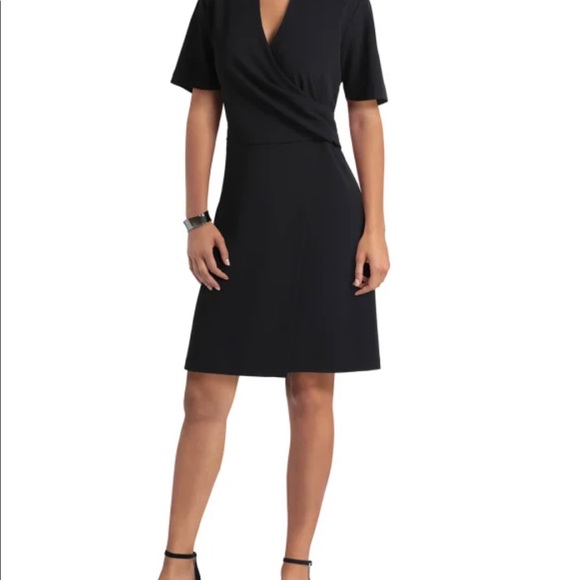H Halston Short Sleeve Pleated Neck Dress - Picture 1 of 4